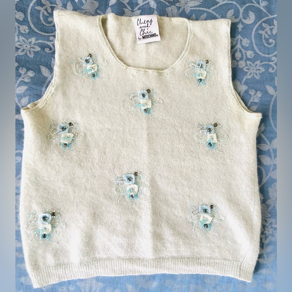Moschino Cheap & Chic sleeveless tank, wool & angora mix with adorable beading